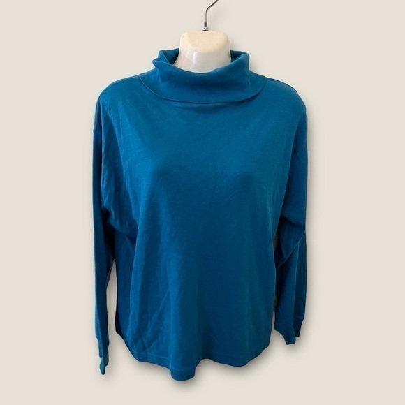 Vintage 80s-90s Maggie Lawrence Sport Long Sleeve Turtleneck Top Teal L - Picture 1 of 5